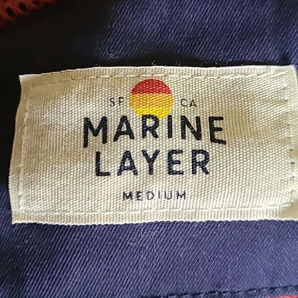 Marine layer Dawson Stretch Twill Hooded Windbreaker in Navy/Natural - Picture 7 of 7